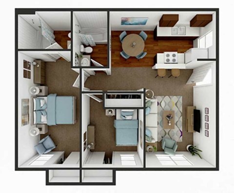 Floor plan for 2 beds, 2 baths, 828 sqft
